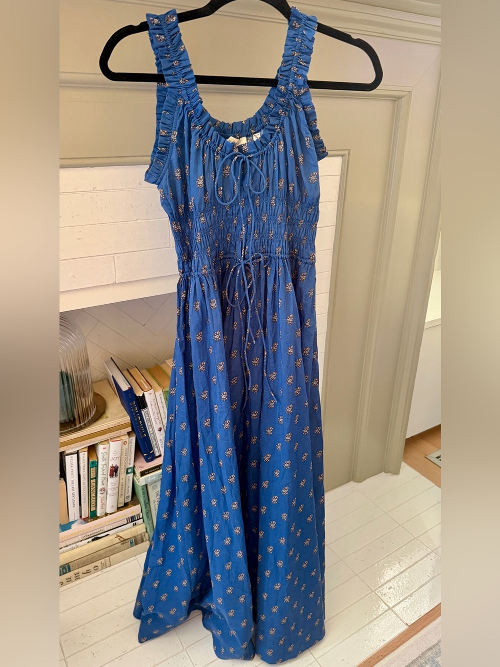 Doen Emmaretta Blue Floral Cotton Midi Dress Size Small